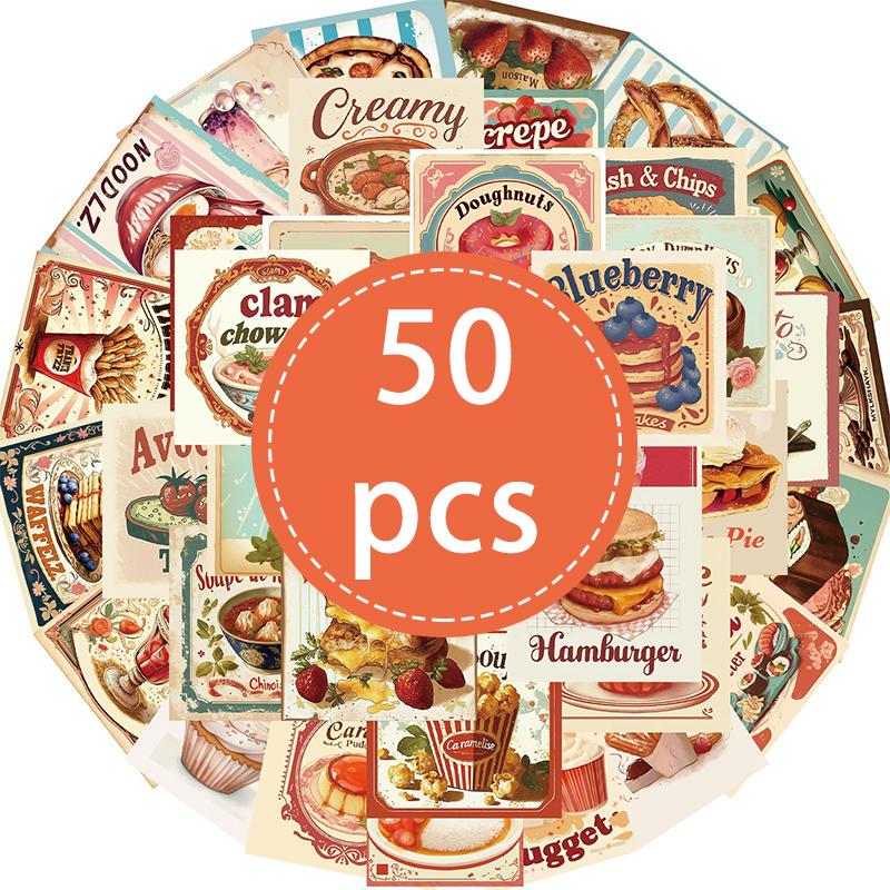 First-Class 50Pcs High-Standard Vintage Top-Grade Dessert Superior-Grade Cake Top-Grade Stickers Premium-Quality Cute First-Class Food