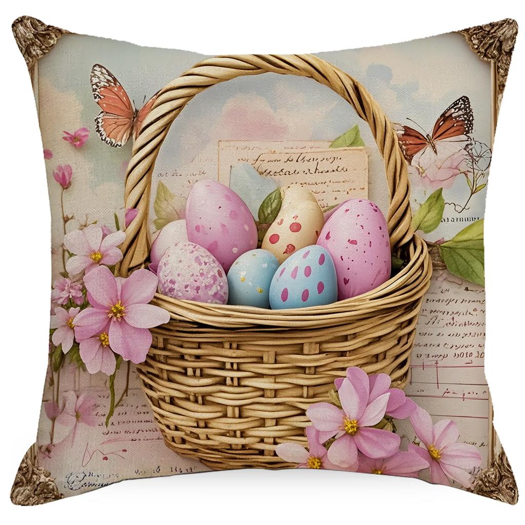 New Easter Pillowcase Cute Rabbit Easter Egg Flowers Pillowcase Sofa Pillowcase