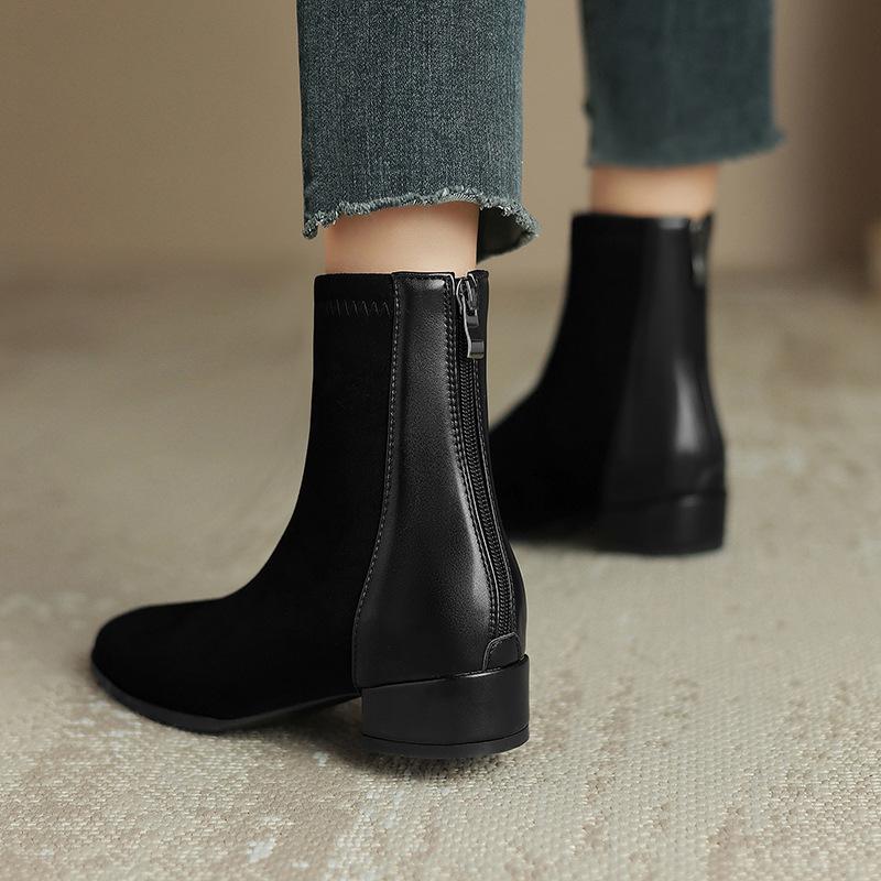 Damen-Wildleder-Stiefeletten mit dicken Absätzen für Herbst und Winter neue Damenstiefel