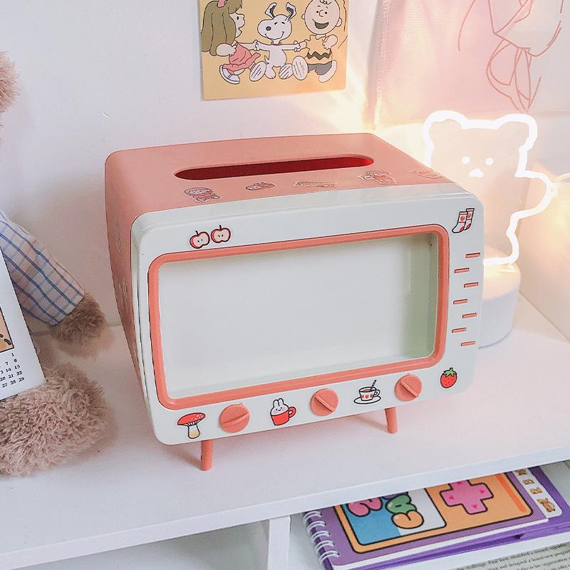 Cute Plastic Tissue Box Home Multifunctional Kawaii Desktop TV Tissue Box Case Simple Creative Storage Napkin Holder Paper Tray