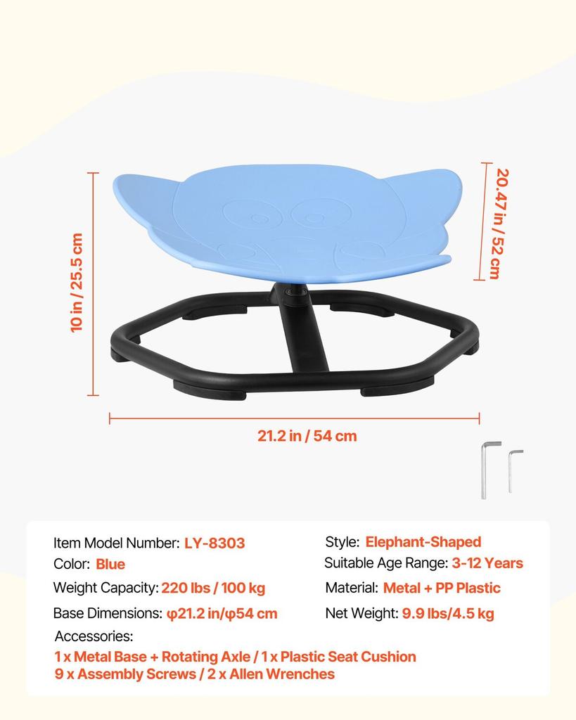 Kinder-Drehstuhl, Belastbarkeit 100 kg, Sensorischer Drehstuhl in Elefantenform, Sensorischer Spielsitz für autistische Kinder mit rutschfester Metallbasis, Kleinkind Sit &