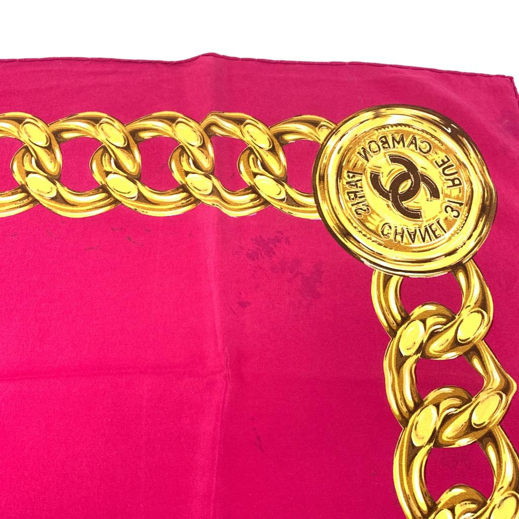 Used Chanel Coco Mark Logo Scarf Silk Pink 80cm Authentic 1195