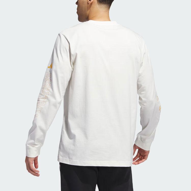 Adidas Kemp Lil Stripe Tričko Kreslený Potisk Písmen Basketbalové Tričko s Dlouhým Rukávem Pánské Topy Han-Jade-White IM4626