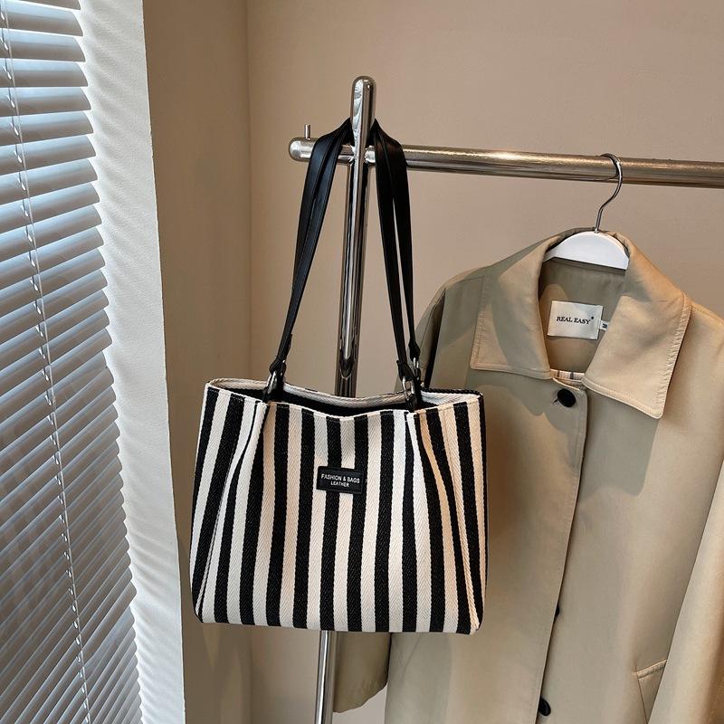 Summer Tote Bags for Woman 2025 Stripe Designer Shoulder Shopper Storage Bag Women Casual Canvas Handbag