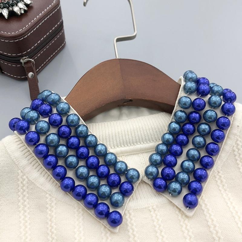 M7DD Fashionable Imitation Pearls Beaded False Collar for Women Casual Formal Wear Detachable Choker Shirt Insert Collar Lapel