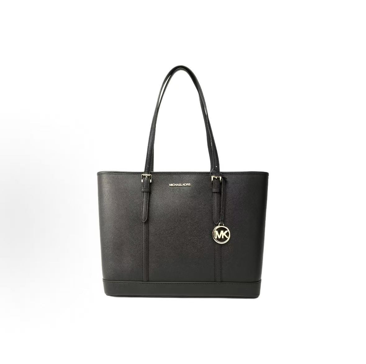 

Michael Kors Mk Jet Set Travel Solid Color Vintage Large Capacity Letter Logo Pendant Leather Tote Bag Women Tote Black 35F0GTVT9L-BLACK Basic Set (Bag+Dust Bag)