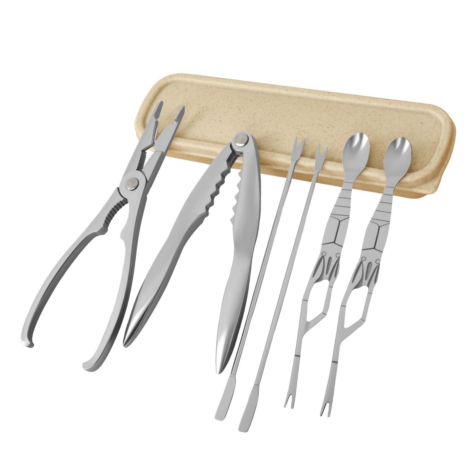 

6 Pcs Stainless Steel Seafood Tool Kit With Crab Cracker And Picks Anti-rust Crab Lobster Oyster Claw Pliers Kitchen Utensil серебряный
