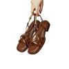 Shoes Women's New Art 2025 Retro Mid-heel Summer Brown Sandals Hollowed Thick Cross Heel Thin Strap Open-toed Roman
