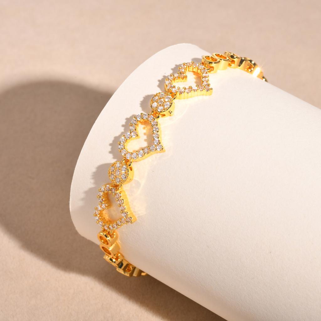 Heart Chain Bracelet Gold Plated Cubic Zirconia Dainty Stackable Jewelry Gift for Women Love Forever Jewelry