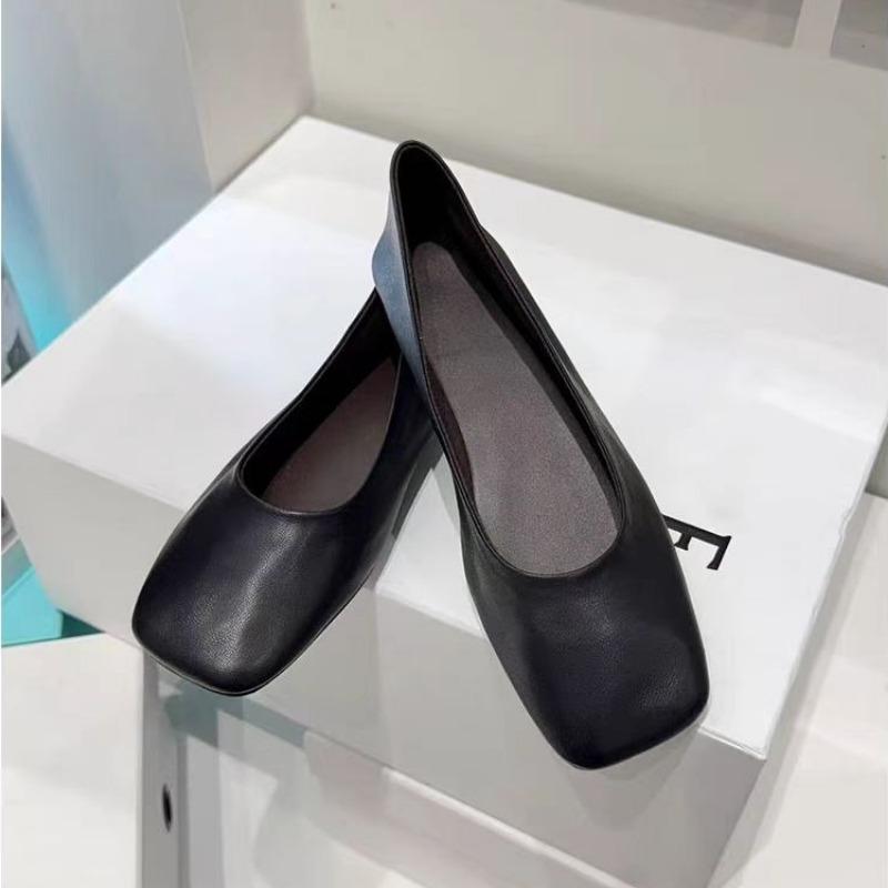 Fashion Women Fashion Classic Soft Genuine PU Leather Ballet Flats Shoes Elegant Basic Square Toe Spring Summer Office Loafers Mules