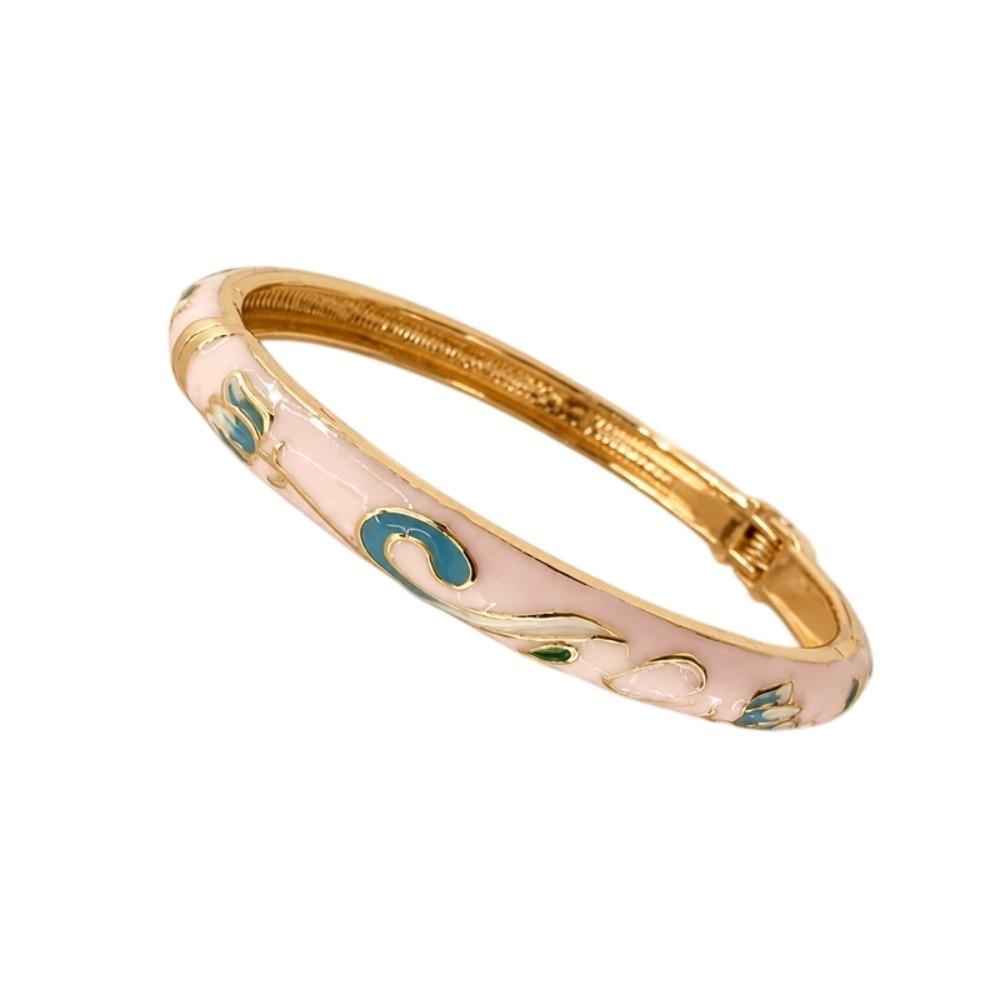 Enamel Vintage Cloisonne Bangle Colorful Women's Hand Bracelet Bohemian Tulip Flower Bangle Girls