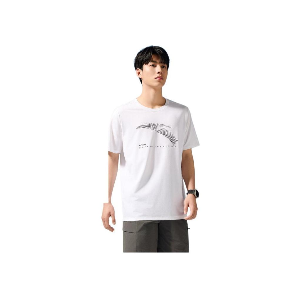 Anta Training Series Logo Letter Round Neck Breathable Comfortable Versatile Short Sleeve T-Shirt Men Tops Pure-White 952427120-4