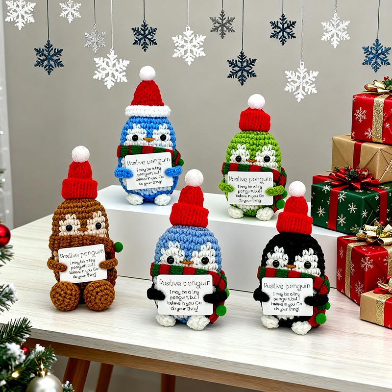 Christmas Positive Energy Doll Crochet Santa Claus Reindeer Handmade Knitting Dolls With Card Desktop Ornaments New Year Gift