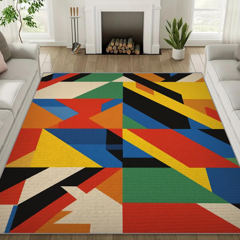 Retro Contrasting Geometric Carpet, Nordic Ins Style Living Room Floor Mat, Non-slip and Dirt-resistant Model At The Entrance