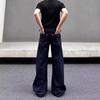 American retro scimitar jeans men's spring and autumn design sense straight micro-pull pants cleanfit wide-leg trousers