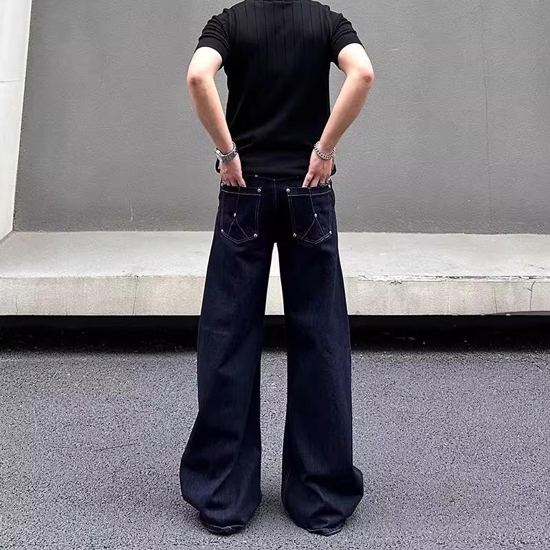American retro scimitar jeans men's spring and autumn design sense straight micro-pull pants cleanfit wide-leg trousers