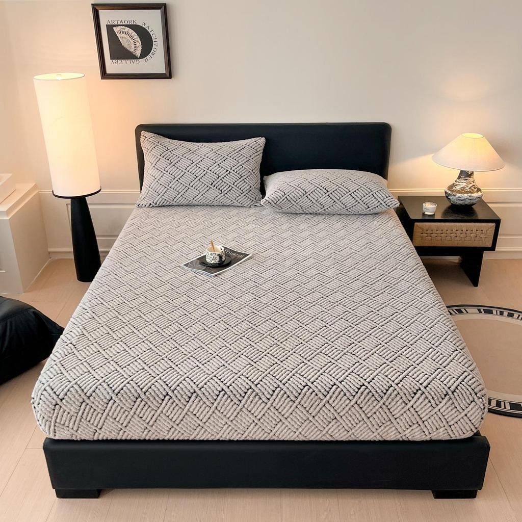 Thick Warm Jacquard Mattress Protector - Solid Color, Full-Coverage for Autumn/Winter