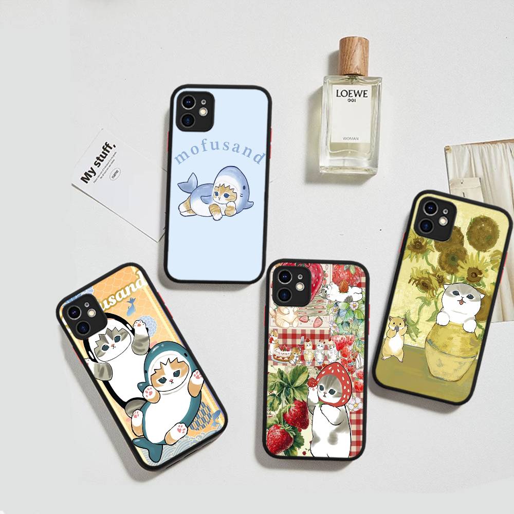 M-Mofusand Cute Shark Cat Matte Protective Case For IPhone 16 15 14 13 12 11 Pro Max X XS MAX Protection Case