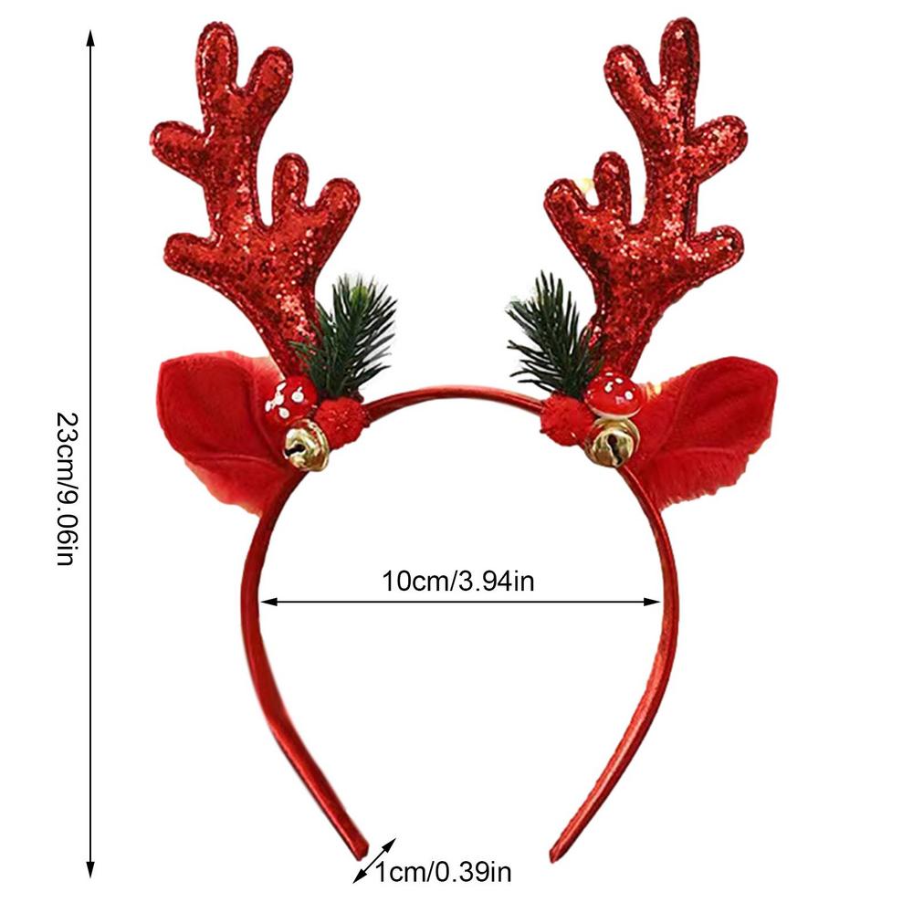 Christmas Deer Antlers Headband Cute Reindeer Antlers Headband Glitter Antlers Plush Ears Bell Head Buckle Christmas Ornament
