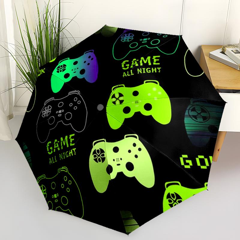 Colorful Game Controllers Folding Umbrella Auto-Open Design 8 Iron Ribs Plastic Handle Foldable Sunshade Perfect Christmas Gifts