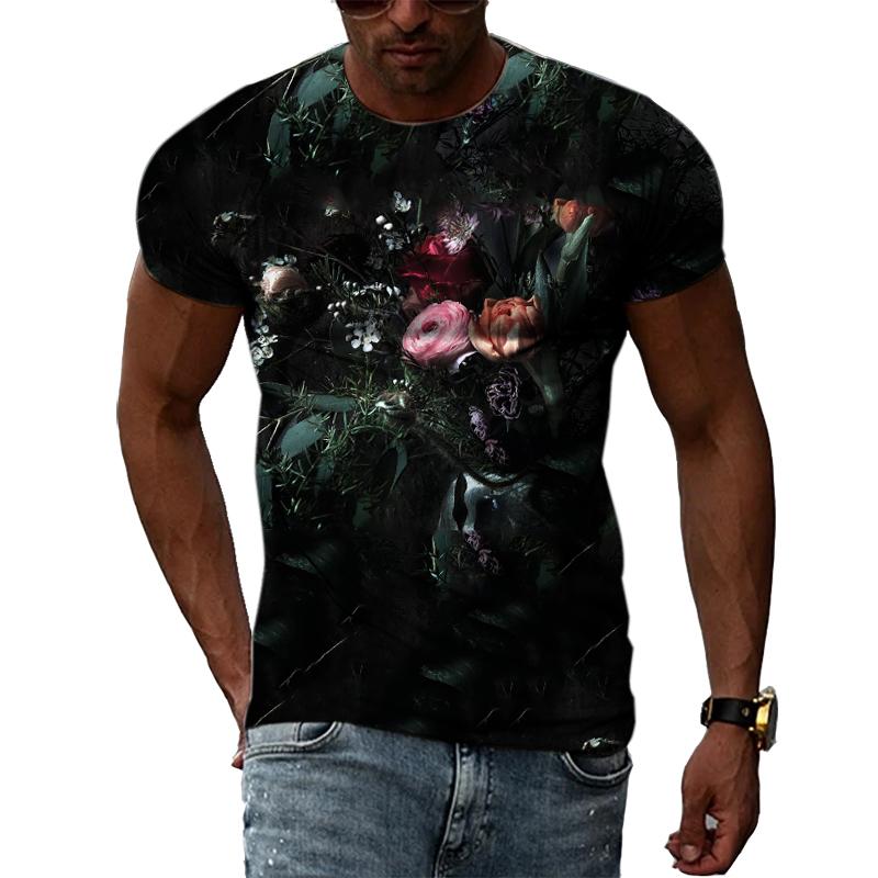 Letnia moda Osobowość Kwiaty graficzne koszulki Męskie Casual 3D Drukowane Krótkie rękawy Koszulki Hip Hop Trend Harajuku O-neck Topy