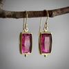 Eco-friendly Complex Alloy Earrings with Red Gem Inlays - Golden Simple Design