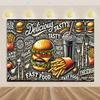 Pizza Hamburger Backdrop Supplies Quick Food Kid Birthday Party Decoration Cola French Fries Background Banner Photography Prop