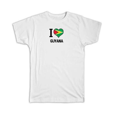 Gift T-Shirt : I Love Guyana Flag Heart Country Crest Guyanese Expat