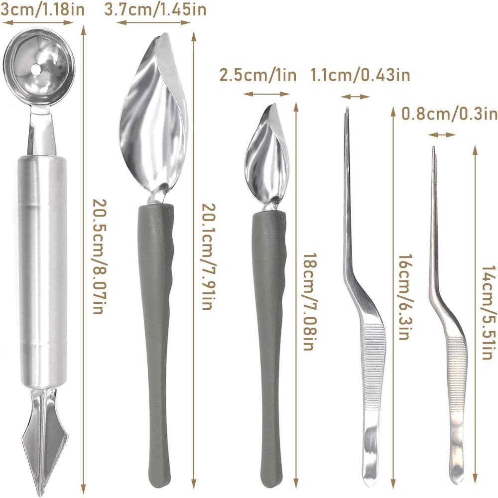 5 Pcs Silver Culinary Drawing Decorating Spoon Set  for Decorating Plate/Cake/Coffee/Pastry