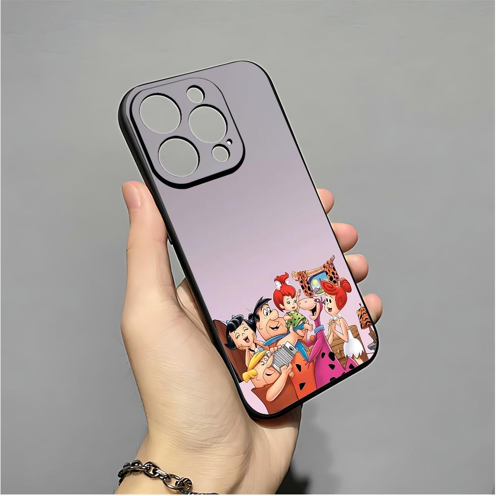 R-Cartoon La Funda de Teléfono de Los Picapiedra Para IPhone 16,15,14,13,12,11,XS,XR,X,8,7,Pro,Max,Plus,mini Funda Negra de Silicona