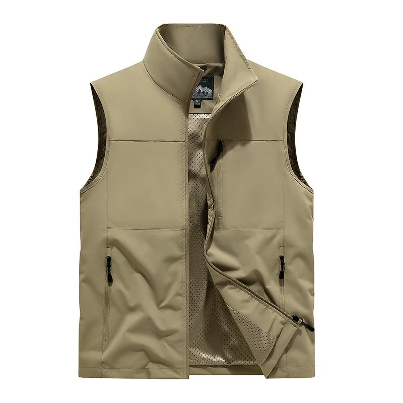 

Plus Size Men s Casual Spring Summer Waistcoat Breathable Sports Vest Outdoor Photography Fishing Stand Collar Gilet L хакі