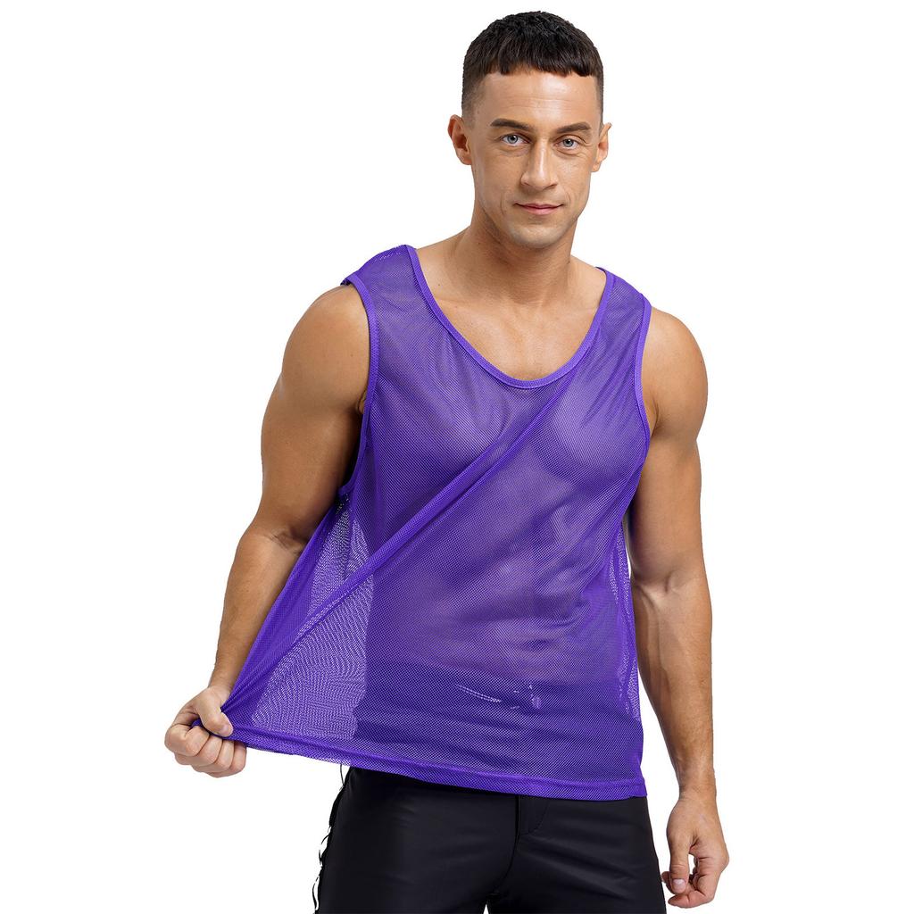 Gilet d'entraînement en maille ajourée pour homme Sport d'équipe Col rond Sans manches Débardeur Musculation Clubwear Tenue de plage