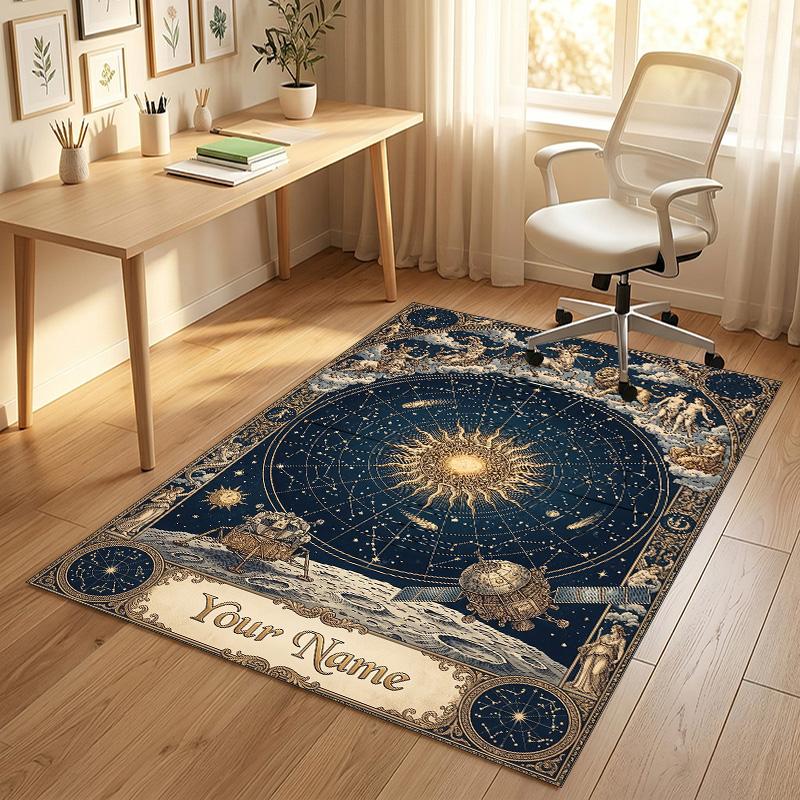 Celestial Cat Theme Soft Crystal Velvet Rug Custom Name & Text Print Non Slip Floor Rug for Bedroom Living Room