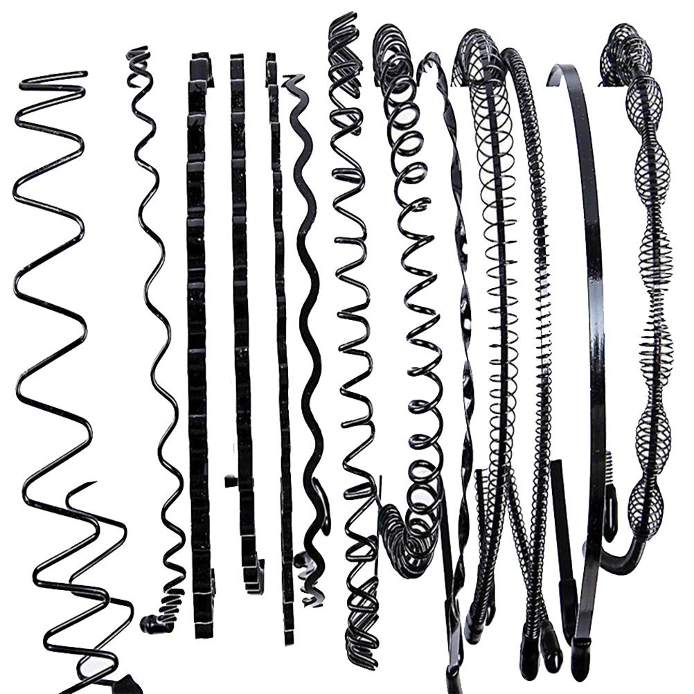 13 Pcs Unisex Black Metal Spiral Wave Headband Men Women Hair Band Accessories