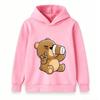 Cartoon Brown Bear Telescope Print Kids Unisex Hooded Sweatshirt Casual Soft Long Sleeve Pullover for Boys Girls