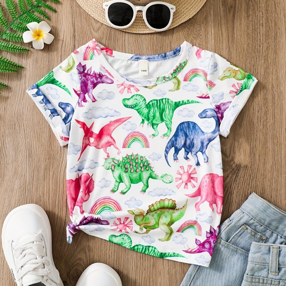 

Children s clothing cute dinosaur print pattern T-shirt short sleeved girls clothing round neck girls summer clothing 140