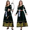 European Medieval Queen Costume With Green Velvet Cotton Fabric For Halloween Cosplay Party
