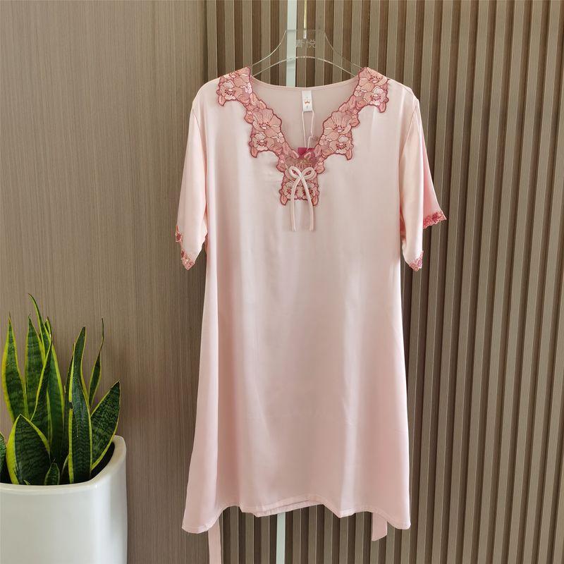 Summer New Arrival Short Sleeve Sleeping Dress Lace V-neck Sexy Dress Suspender Dress Loose Plus Size Silk Nightdress Special Offer