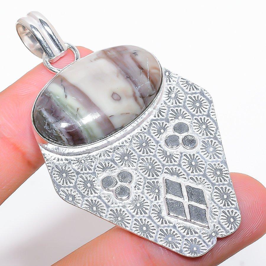 Imperial Jasper Gemstone Handmade 925 Sterling Silver Jewelry Pendant 2.44"