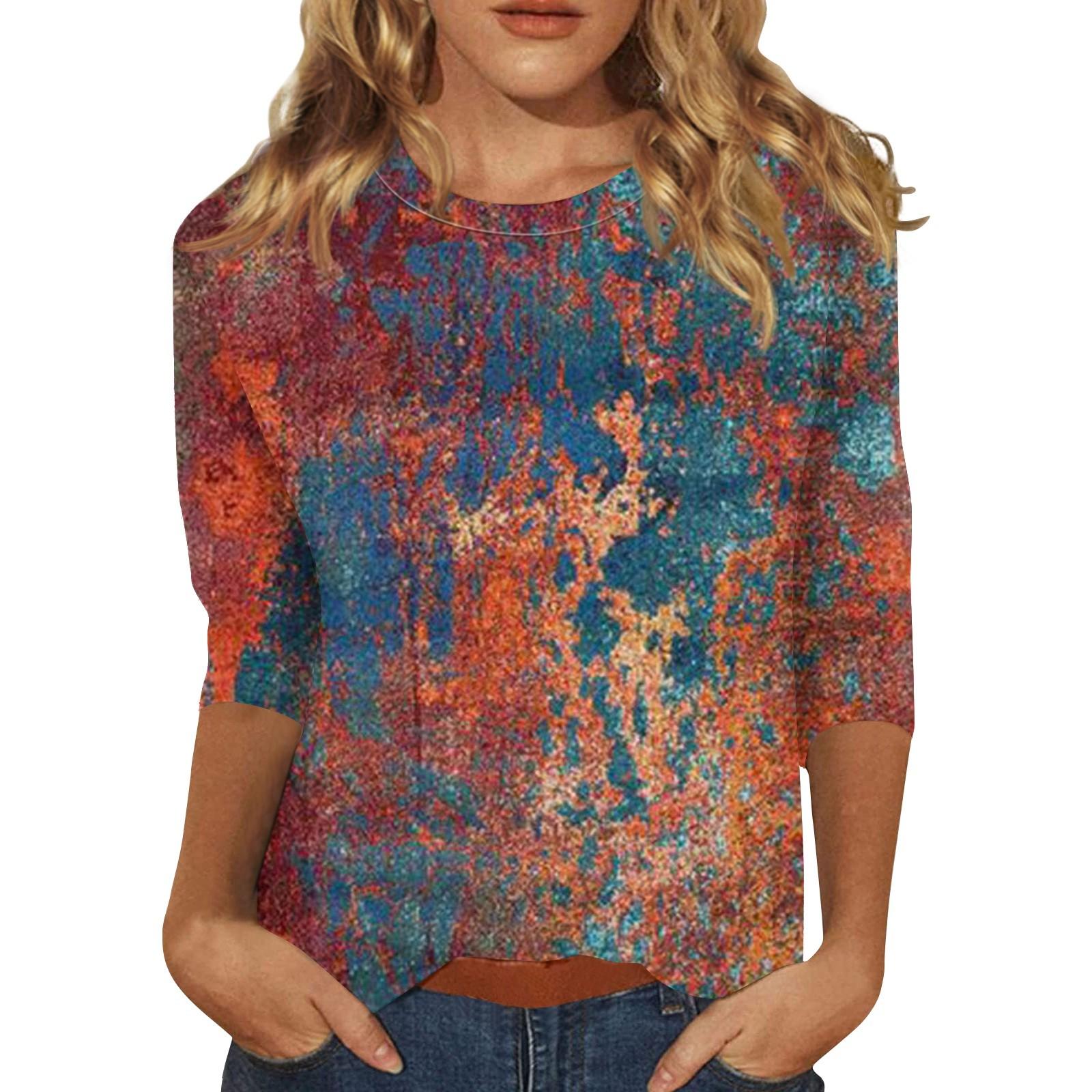 

Женская модная повседневная свободная футболка с круглым вырезом и рукавами 3/4 с принтом, женский топ 6XL