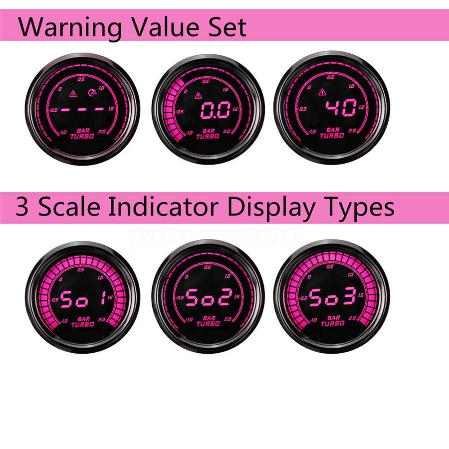 2" 52mm Car Turbo Boost Pressure Gauge Meter Digital LED Display w/Sensor 2 BAR