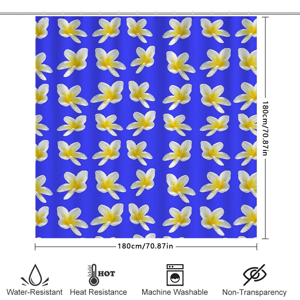 Bright Floral Shower Curtain Decorative Bath Mat Non-Slip Waterproof Bathroom Liner For Home Decoration Blue White Frangipani 3D