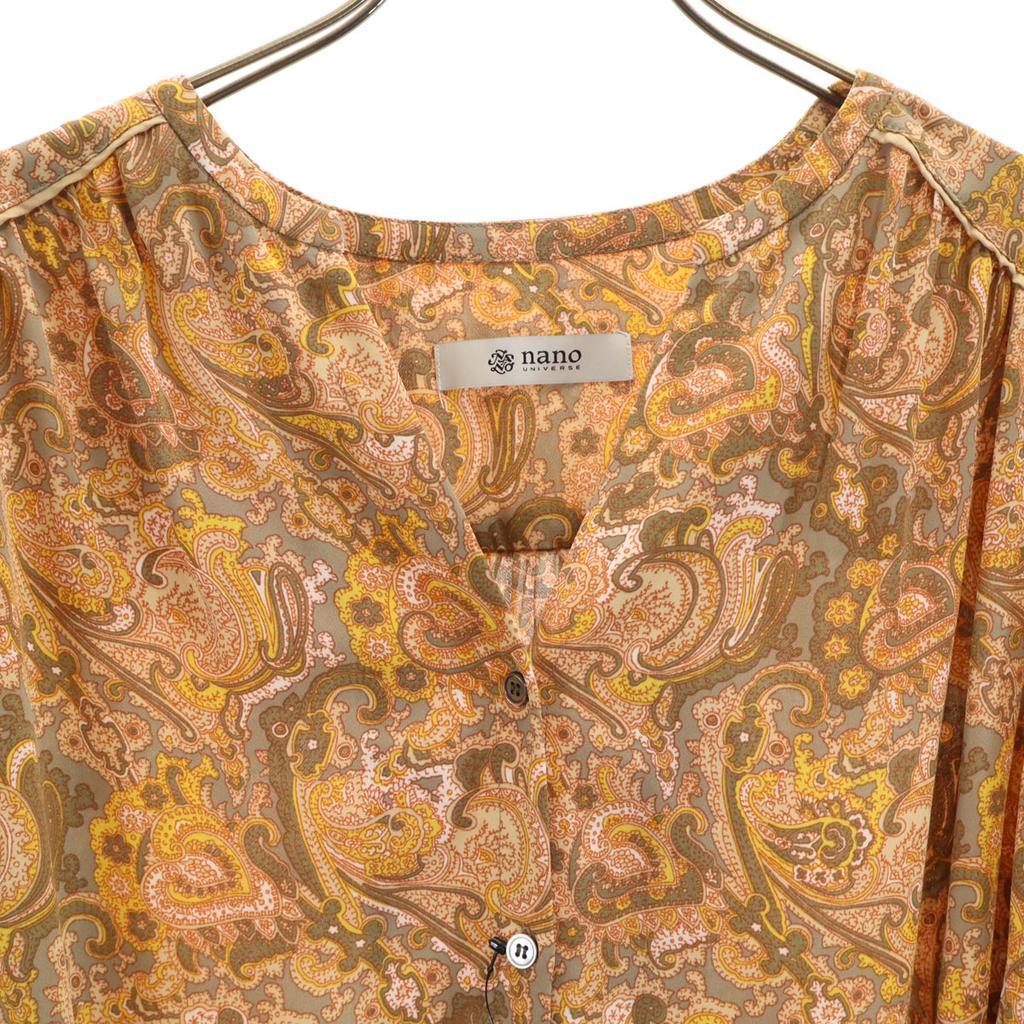 unused nano universe Paisley Pattern Long sleeve gown Shirt dress F Camel Women Used