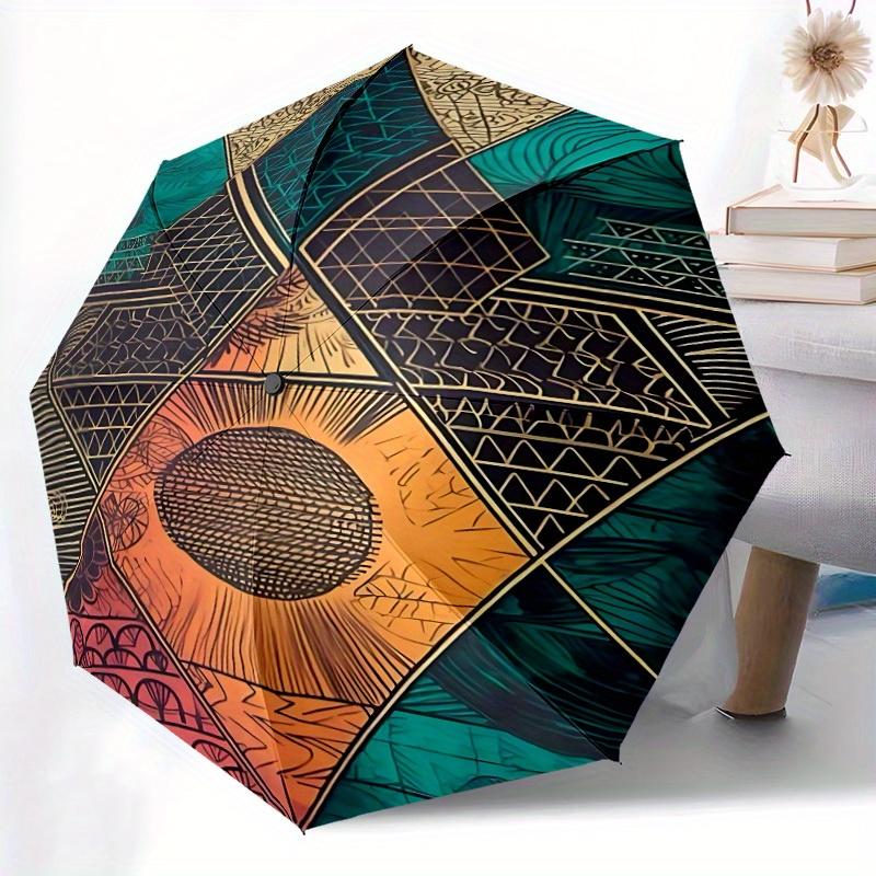 1pc Abstract Patterns Automatic Open/close Folding Compact Umbrella, 8 Rib Sturdy Canopy, Lightweight Portable, Everyday Use, Gift,,129
