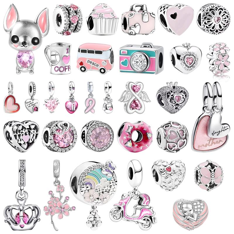 Original Pink Charm Fit Original Bracelet Camera Family Tree&Heart Cupcake Crown Cherry Blossoms Beads Diy Jewelry Gift