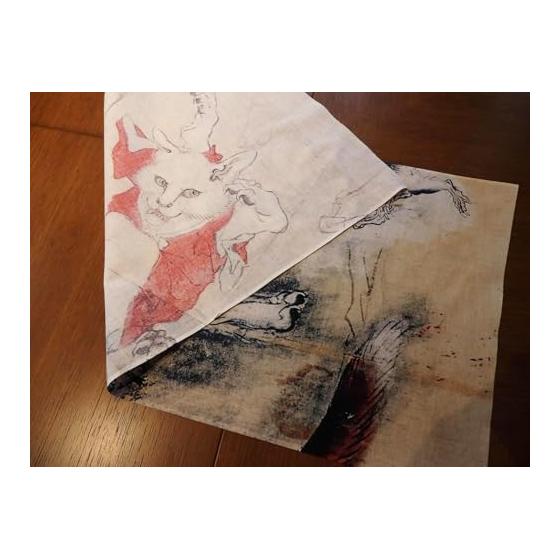 Tenugui Towel - Kawanabe Kyosai, Choju-giga, Bakeneko & Tanuki, 100% Cotton, Tokka Fabric, Japan