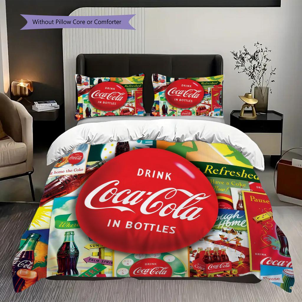 Cocacola Bottles Ice Bucket Threepiece Set 1 Duvet Cover 2 Pillowcase Without Core Bedding Set Soft And Comfortable