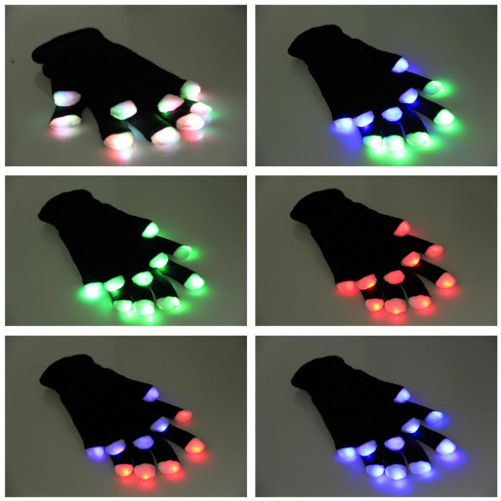 Fashion Party Led Rave Flashing Gloves Glow 7 Mode Light Up Finger Tip Lighting Black New Holiday