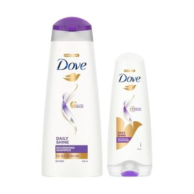 Daily Shine Shampoo 340ml & Dove Daily Shine Spülung 175ml, Kombi | Für geschädigtes oder krauses Haar | Angereichert mit Nutritive Serum