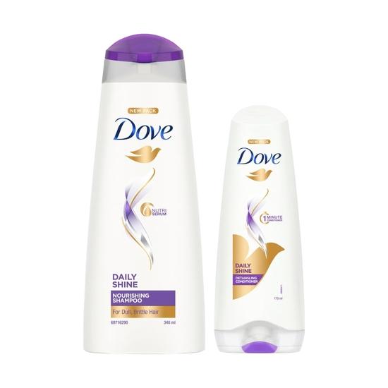 

Шампунь Dove Daily Shine 340мл и Кондиционер Dove Daily Shine 175мл, Комбо | Для поврежденных или пушащихся волос | Обогащен питательной сывороткой